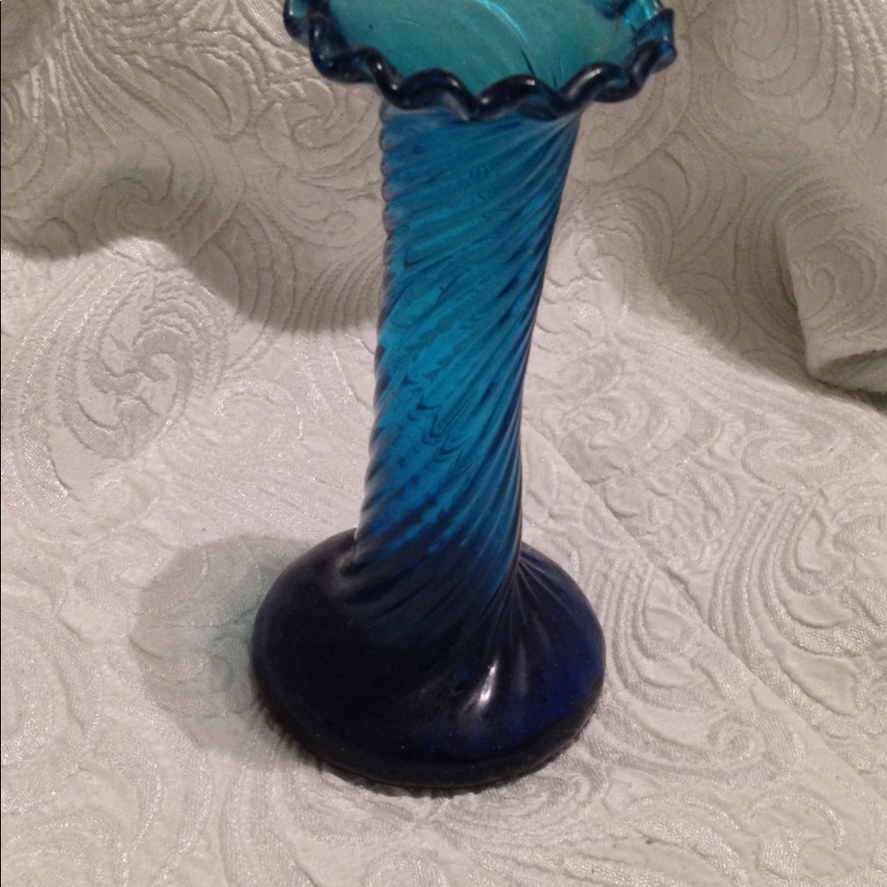 Vintage hand blown twist ruffle vase